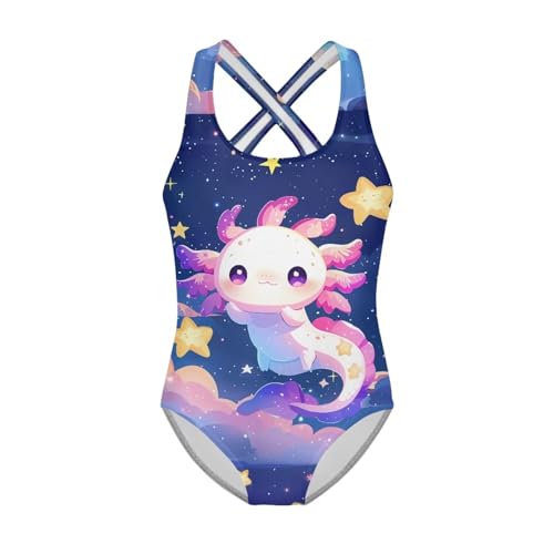 Image of Girls One Piece Swimsuits Summer Quick Dry Crewneck Beach Bathing Suit Cross Shoulder Strap Swimwear 5-14 Years