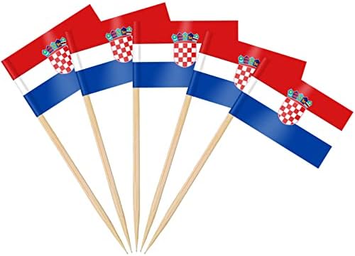 AhfuLife Pack of 100 Croatia Toothpick Flags, Croatian Decorative Flag, Small Mini Toothpick for 2025 Football Euro Vision World Cup Olympic Cupcake Toppers, Toothpicks, Cocktail Party, Restaurant,
