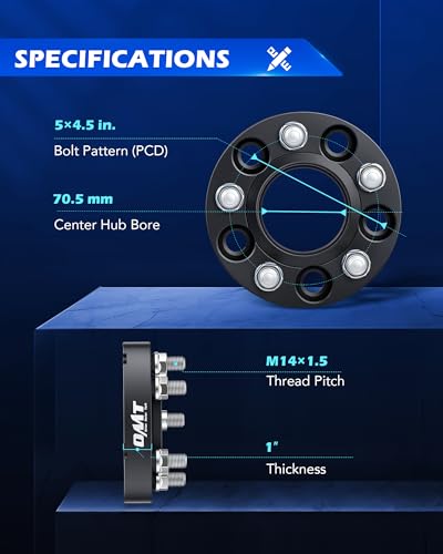Image of OMT 5x4.5 Wheel Spacers with 70.5mm Center Hub Bore, Set of 4 | 1 Inch Hubcentric Wheel Spacers with M14x1.5 Studs Compatible with 2015-2022 Ford Mustang EcoBoost 2020-2022 Explorer