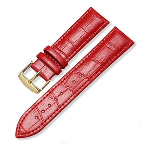 [PYTHJJOS] Universal Replacement Leather Watchband For Men Women 12 14 16 18 19 20 21 22mm 1Pcs(Red Gold,21mm)