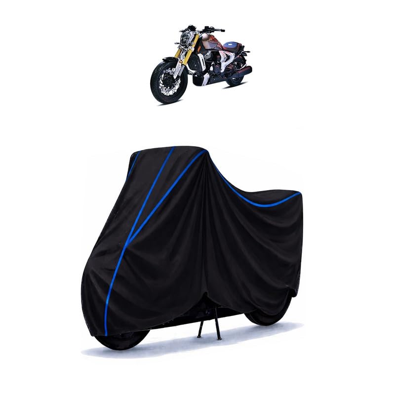Image of TVS Zeppelin 220 cc Bike Cover Water Resistant Universal Motorcycle Rain | Heavy Duty UV Protection, Dust, Scratch Indoor Outdoor All Weather with Black Blue Piping Elastic