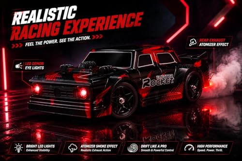 Image of RC Drift Car 1 /16 Scale 4WD Remote Control Racing Car with LED Headlights, 2.4 GHz High Speed Drift Vehicle, 7.4 V 1200 mAh Rechargeable Battery with Extra Tires for Kids and Adults