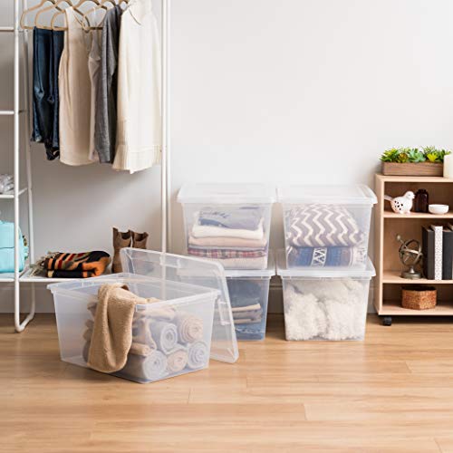 Image of IRIS USA 4-Pack Storage Bins with Lids, 58 Quart, Clear Stackable Containers Box Organize Shoes Closet Shelves Clothes Blankets Towels - BPA-Free Plastic