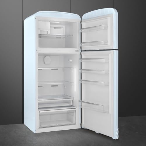 Image of Smeg FAB50 Retro Style Refrigerator - 19.28 cu. ft. Freestanding Fridge-Freezer, Dual Cooling, No-Frost, Adjustable Glass Shelves, Chrome Handle - Pastel Blue - Made in Italy