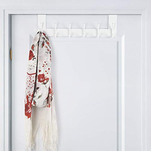 Skoloo Over The Door Hook Hanger- 6 Hooks, Stainless Steel Door Hook, Over Door Rack For Hanging Coats Clothes Hats Robes, White #TOP6