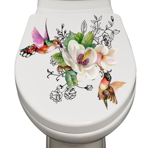 BEIDUOYANG Waterproof PVC Toilet Sticker Bird Flower Toilet Lid Decal Toilet Seat Lid Sticker Self-Adhesive Bathroom Wall Stickers Home Decor Sticker