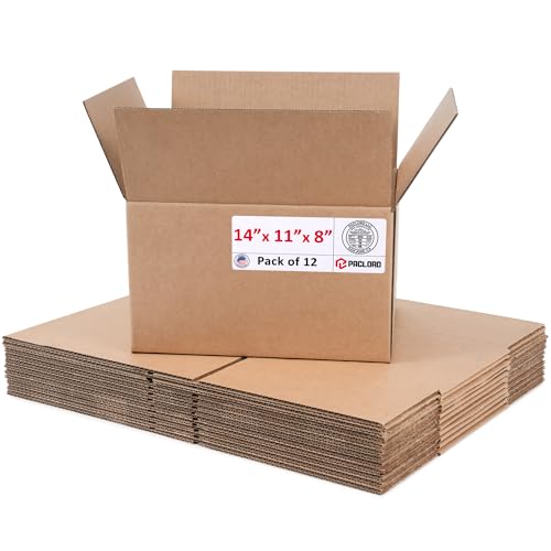 Image of Medium Cardboard Boxes 14 inchL x 11 inchW x 8 inchH (Pack of 12) - USA-Made Packing Boxes for Moving, Shipping, or Storage - USPS, UPS, FedEx Approved - Professional Packing Supplies for Moving