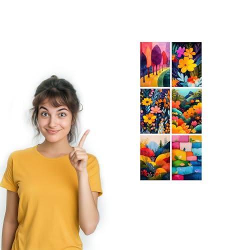 Image of SiddArtify Colorful Abstract Wall Art Prints Set - Botanical Landscape Poster Decor for Living Room Bedroom Office - Set of 2-4x6 Inch - Board (Pack of 6) - Sticker (Pack of 6)