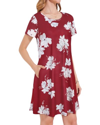 Image of JOLIGAL Summer Dresses for Women Casual Short Sleeve Sundress Scoop Neck Beach T Shirt Dress with Pockets 2026