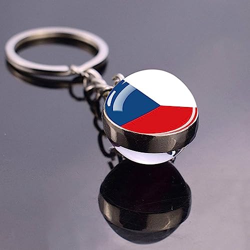 LODMLOER Porte-Clés Conception Exquise De Drapeau De République Tchèque,Drapeau Double Face Cristal Porte-Clés Porte-Clés Porte-Clés, Cabochon en Verre Pendentif Porte-Clés Clé pour Cadeau De Voiture
