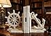 Anchor Bookends Decorative, Anchor and Nautical Ship Wheel Bookends Set,Heavy Duty Cast Iron Book Holder, Book Ends for Shelves Living Room Home Office, Antique Blue, 1 Pair/2Pieces (Antique White)