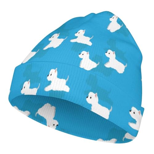 Westie Dogs Pattern Kids Beanie Hat for for Girls Boys Children Cap Winter Knitted Chemo Cancer Headwear Accessories Gifts Decoration Black