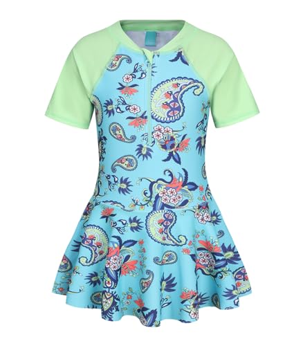 Image of Girls One Piece Swimsuits Short Sleeve Swim Dress for Girls Hawaiian Skirted Bathing Suit Summer Swimwear 3-16 Years
