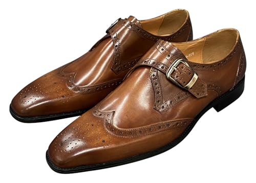 Santimon Mens Loafers Formal Dress Shoes Genunie Leather Wingtip Toe Monk Strap Loafer Prom Wedding Business Casual Suit Shoes Comfortable Fashion Tuxedo Shoes for Men