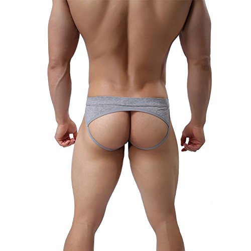 KAMUON Men’s 3-Pack Cotton Jock Strap Sexy Athletic Thongs Underwear Jockstrap (US L = Asian Tag XL : Waist 35"-37", Grey) - Thumbnail 4