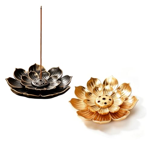 SYNTHORA Incense Holder 2 PCS Lotus Incense Burner with Ash Catcher Alloy Stick Cone Coil Incense Holder for Home Fragrance Meditation Yoga Office Decor
