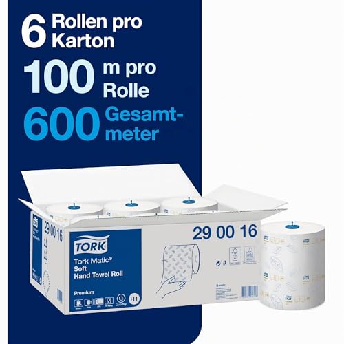 Tork Matic Rollenhandtuch Premium, weiß, Papier – 2-lagig, extra weich und saugstark, QuickDry-Technologie, kompatibel mit H1-Spendern, FSC-zertifiziert – 6 Rollen x 100 m (290016)