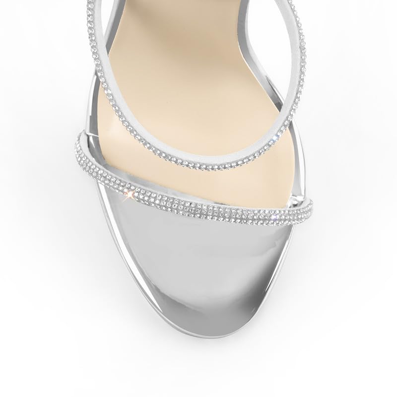 LISHAN Women's Rhinestones Studded Straps Ankle Buckle High Heels3