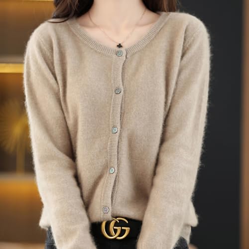 Women's Crewneck 100% Mink Sweater 2025Autumn Winter New Long Sleeve Knitted Cardigan Wool Sweater4