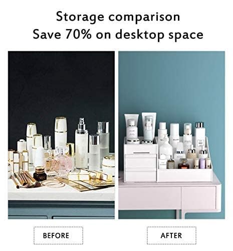 Image of Generic Modern Rectangular White Cosmetic Storage Box with Drawers, Desktop Makeup Organizer for Women