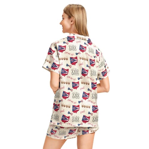 Image of Silk Satin Pajama Set for Women Summer Lounge Pjs Sets 2 Piece Suit Ladies Button Down Tops And Shorts Sleepwear