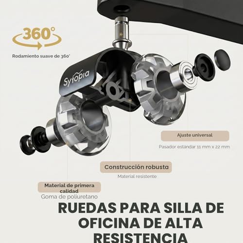 Miniatura 3 de Sytopia Ruedas Silla Oficina De Goma, 11 22 Mm, Silenciosas Y Suaves Para Suelo Duro, Adecuadas Para Sillas De Escritorio Y Gaming, No Rayan, Juego De 5 Gris, No Compatible Con Sillas 1kea