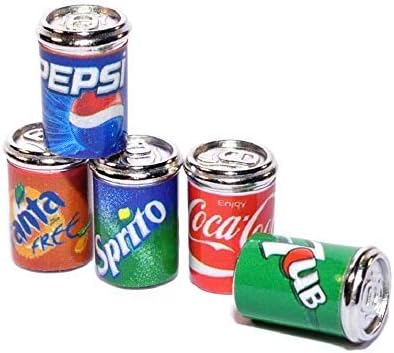 Melody Jane Dolls House 5 Soda Pop Cans Tins Miniature 1:12 Metal Pub Drinks Shop Accessory