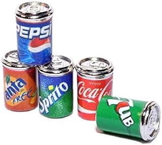 Melody Jane Dollhouse 5 Soda Pop Cans Tins Miniature 1:12 Metal Pub Drinks Shop Accessory