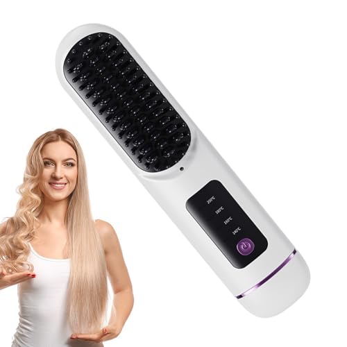 Cepillo alisador de cabello inalámbrico, alisador de cabello recargable, peine de pelo con 4 temperaturas ajustables, herramienta alisadora ligera, accesorio para el cabello con fácil uso, herramienta