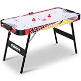 RayChee 58in Folding Air Hockey Table, LED Electronic Scoring Sports Hockey Game, Hockey Table Gaming Set w/2 Pucks, 2 Pushers, Powerful 12V Motor for Adults and Kids, Home Game Room (Red & Yellow)