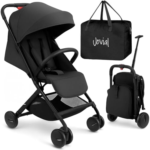 Jovial Lightweight Travel Baby Stroller with One-Hand Easy Fold, Compact Portable Baby Stroller for Everyday Use and Family Travel, with Canopy, Basket, and Included Storage Bag
