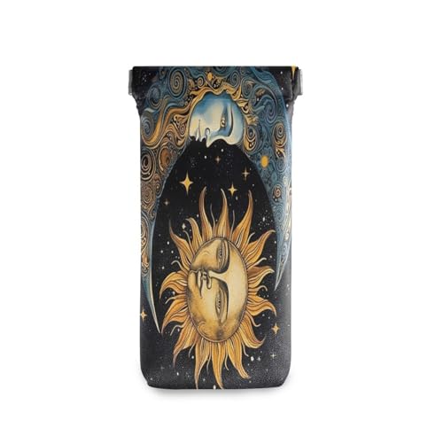 FLildon Sun and Moon Eyeglasses Pouch Squeeze Top Sunglasses Case Soft PU Leather Eyeglass Bag for Men Women