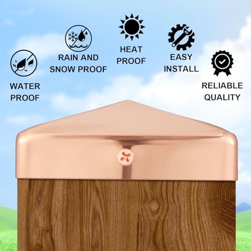 Tandefio 4 Pcs 6x6'' Solid Copper Post Caps Fence Pyramid Decking Caps with Screw for Metal Wood Cedar Fence Deck Corridors Mailbox Posts End Cover by Tandefio - Image 3