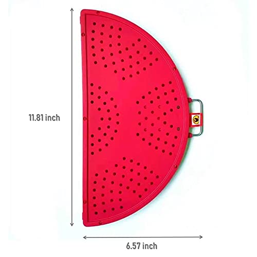 Ez Kitchen Foldable Splatter Screen Strainer, Silicone Splatter Screen With Folding Handle, Splatter Screen For Frying Pan 11 3/4-Inch, Bi-Fold Multifunction Splatter Shields, Red #TOP3