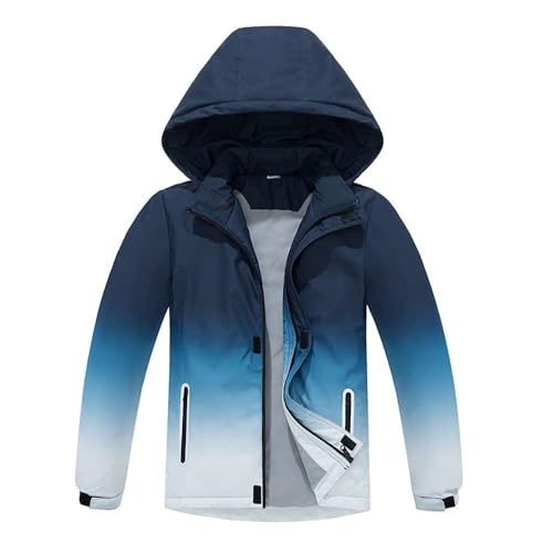 Boys Fleece Waterproof Jackets Kids Hooded Windproof Coat Winter Warm Coat with Detachable Hood