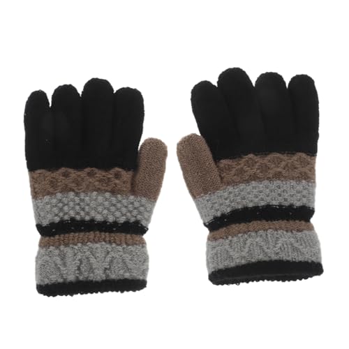 1Pair Winter Gloves for Warm Knitted Mittens for Boys and Comfortable Fingered Design Cute Stripe Pattern for Cold Weather and Outdoor Activities