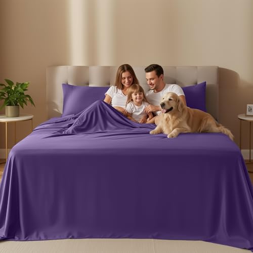 Image of Utopia Bedding King Size Sheet Set - 4 Piece Bed Sheets, Soft and Breathable Microfiber, Includes 1 Fitted Sheet, 1 Flat Sheet and 2 Pillowcases - Oeko Tex (Eggplant)