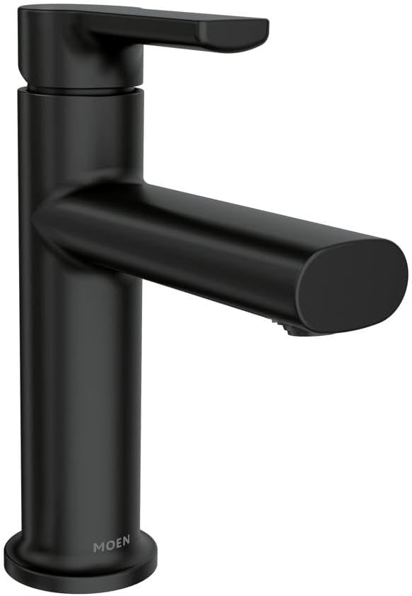 Meena Matte Black One-Handle Single Hole Modern Bathroom Sink Faucet with Optional Deckplate and Drain Assembly, 84794BL