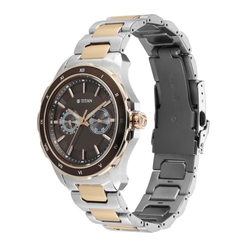 Image of Titan Regalia Opulent VI Men's Dress Watch with Two-Eye Multifunction Panda Dial and Steel Bimetal Strap