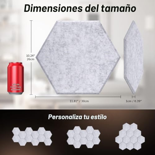 Miniatura 5 de Espuma Acústica Pack 36 Paneles, Paneles Acústicos Hexagonales Con Respaldo Adhesivo, Insonorizacion Acustica Pared Y Decoración Para Estudio, Gaming, Podcasting, Grabación, 30 26 0.9cm, Gris