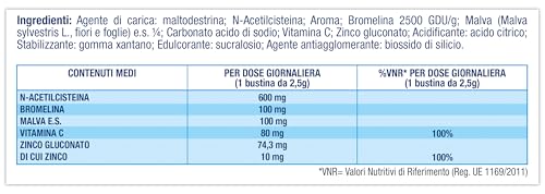 Acetilcisteina ACT 600 PLUS, Integratore Alimentare per Supportare la Salute Respiratoria con N-Acetilcisteina, Bromelina, Vitamina C, Zinco e Malva - Confezione da 12 Bustine Effervescenti - Immagine 3