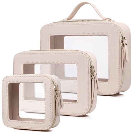 Pinkmik Clear Makeup Bag, (Beige, L+M+MINI)