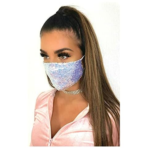 Sparkling Stylish Sequin Face Mask (Weddings, Parties, Shopping) (Mother of Pearl) Cover