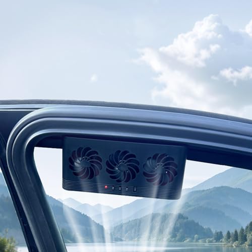 Torcarvh Car Solar Powered Window Exhaust Fan Vehicle Ventilation Fans Car Radiator Cooling Fan Cars Window Vent with Three Air Outlets (Black)