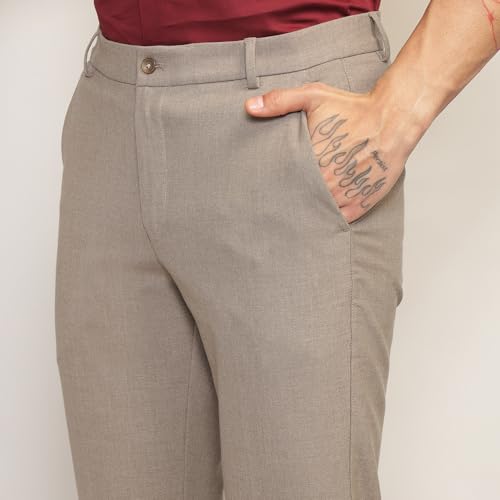 Image of SUBTRACT Men 4 Way Stretch Wrinkle Free Slim Fit Formal Trouser in with 2 Inch Flexible Waistband | Men's Trousers for Office Or Party