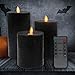 Kitch Aroma Black Flameless Pillar Candles Set of 3 Battery Operated with Moving Flame Wick Flickering LED Pillar Candle with Remote and Timer