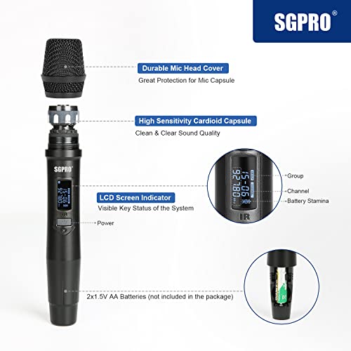 Sgpro Handheld Wireless Microphones System For Stage, Live House, Clubs, Cinema, Church, School & Home Karaoke Aa Batteries Powered Mics 6 Hours Stamina Powerful Functions (D-332 | Dual System) #TOP5