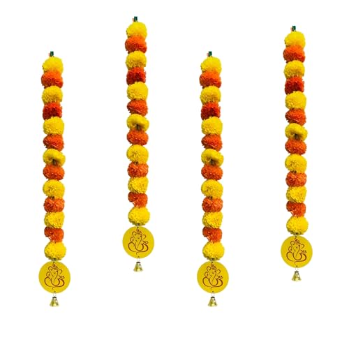 Image of Akaar Decor Artificial Marigold Flower Door Hanging with 'Ganesh Ji' | Diwali decoration items for home decor|Artificial flowers for decoration|puja decoration items for home|(L:Approx. 2.5ft)