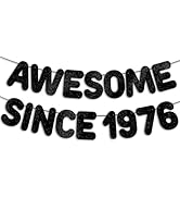 Pre-Strung Awesome Since 1976 Black Glitter Banner, Happy 50th Birthday Decorations for Women, 50...