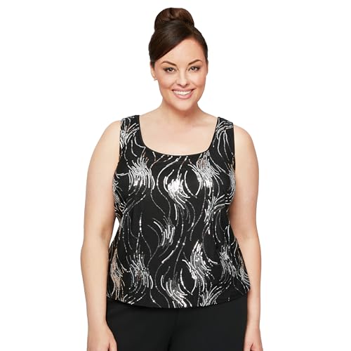Alex Evenings Women's Plus Size Jacket and Scoop Tank Top Twinset2